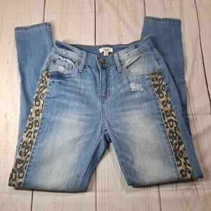 3 FOR 12 SALE Easel Distressed Animal Print Jeans Size S